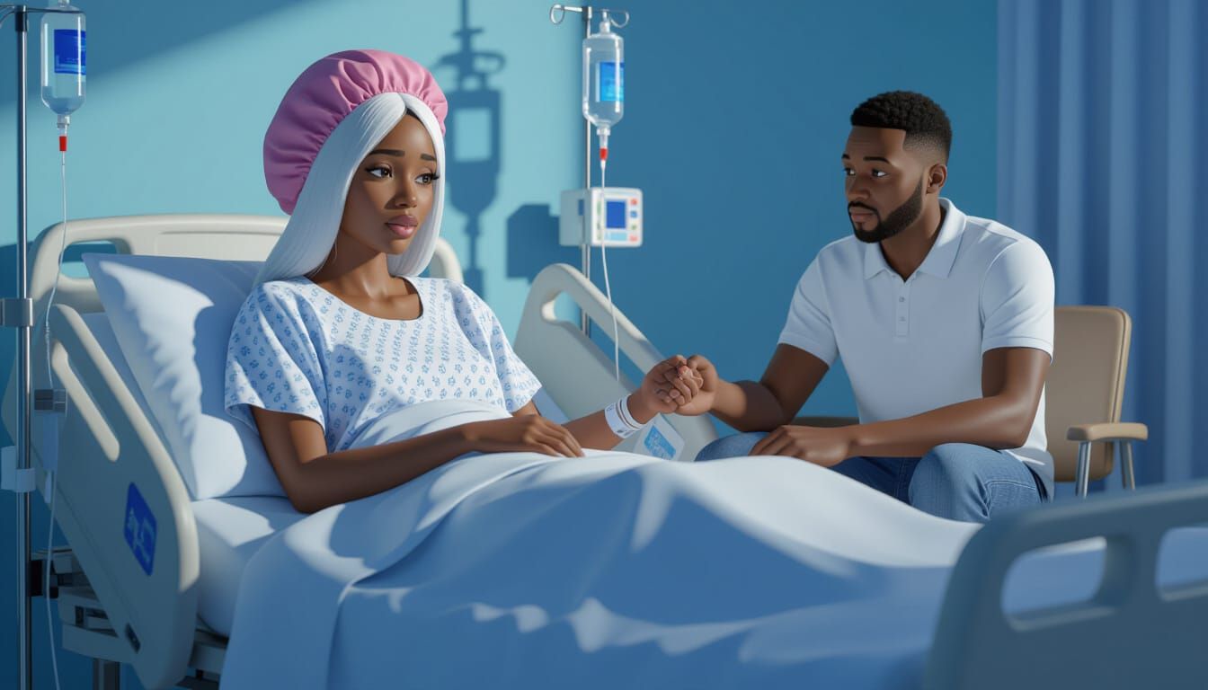 Animated Style African Woman in Hospital Bed