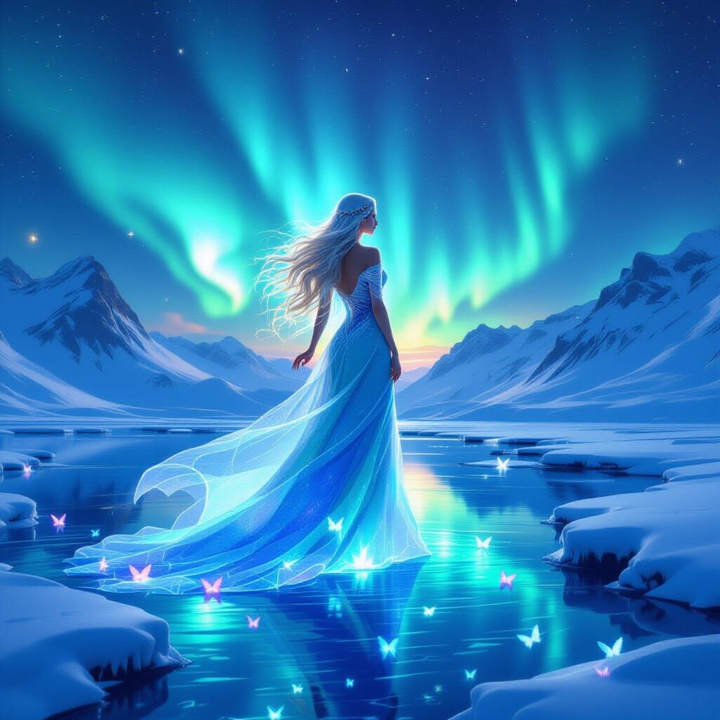 Goddess of Aurora Borealis in Art Nouveau Style