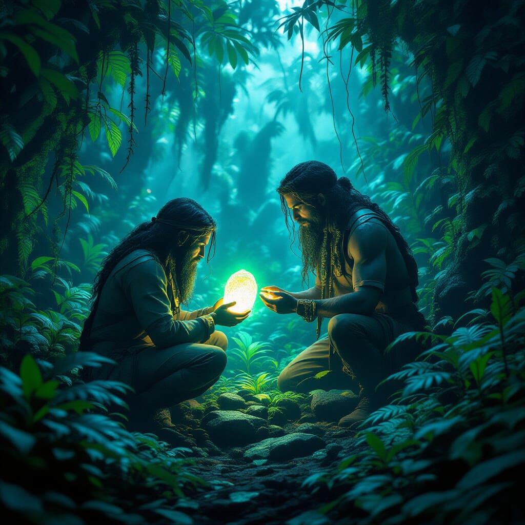 Bioluminescent Jungle Discovery in Surreal Style