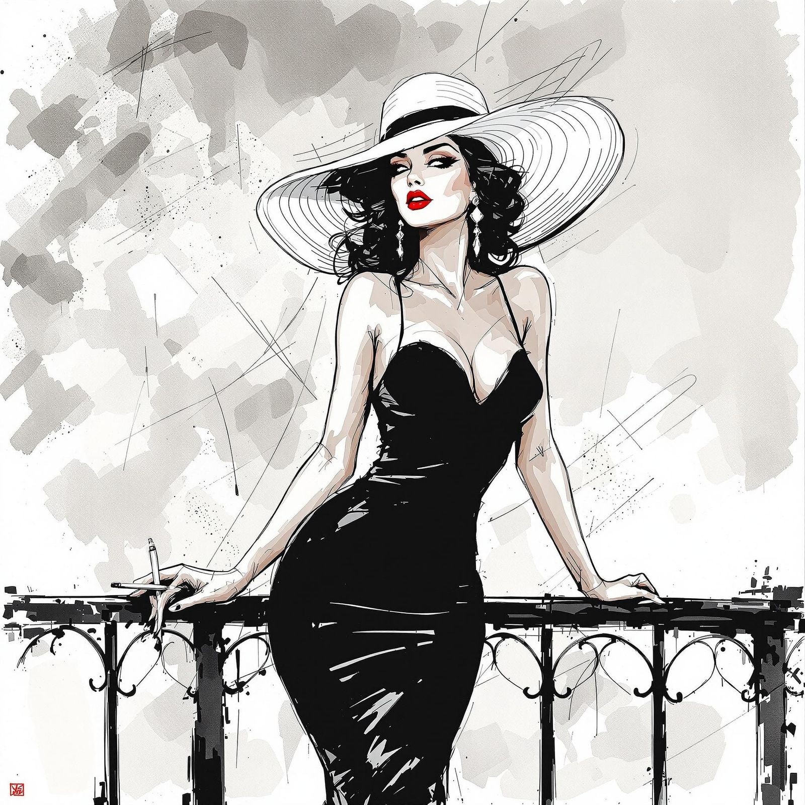Elegant Pin-Up Girl in a Stormy Noir Atmosphere