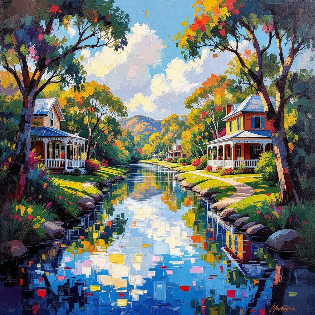 Surreal Landscape: Art Deco Pop Art Waterfall