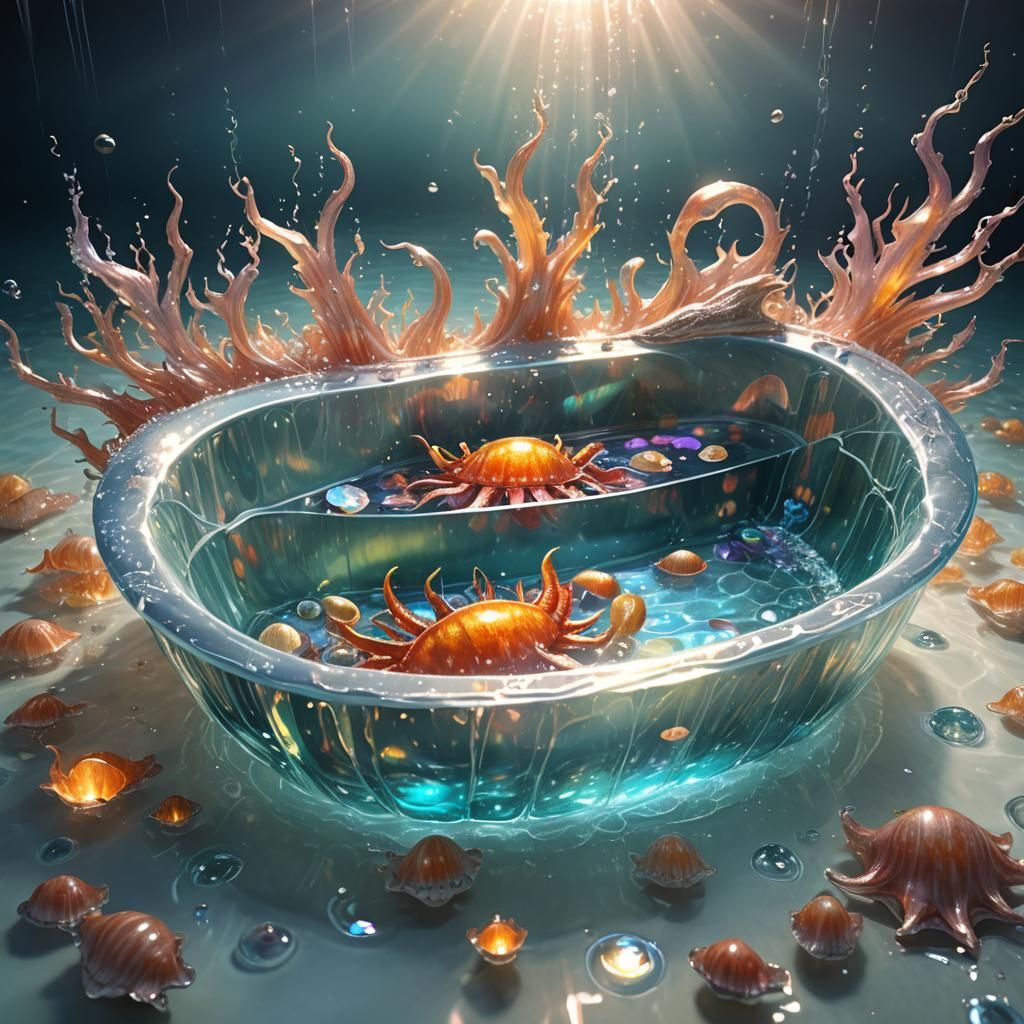 Gigantic Bathtub with Sea Creature in Art Nouveau Style