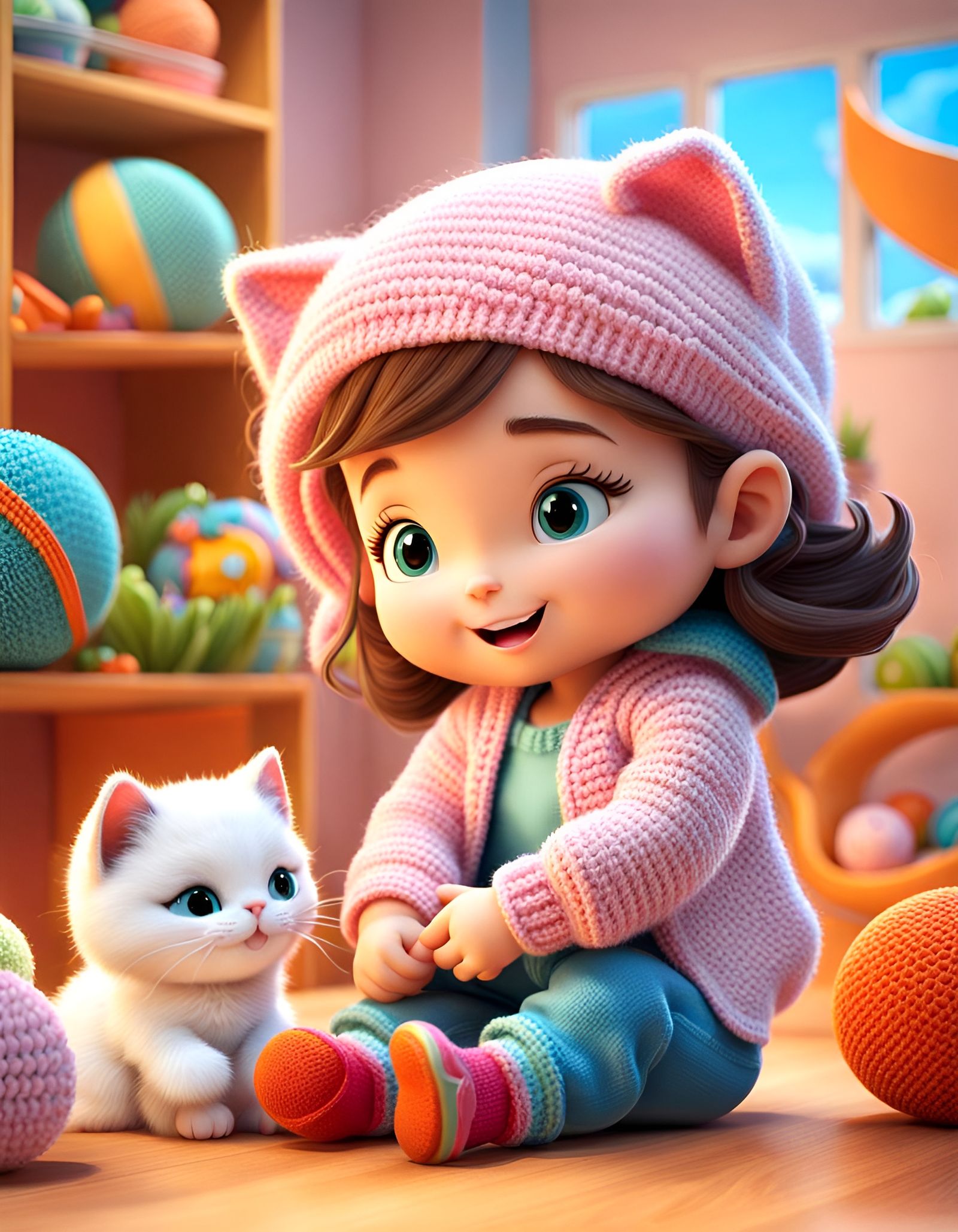 Cute Crochet Kitty Plushie with Joyful Girl