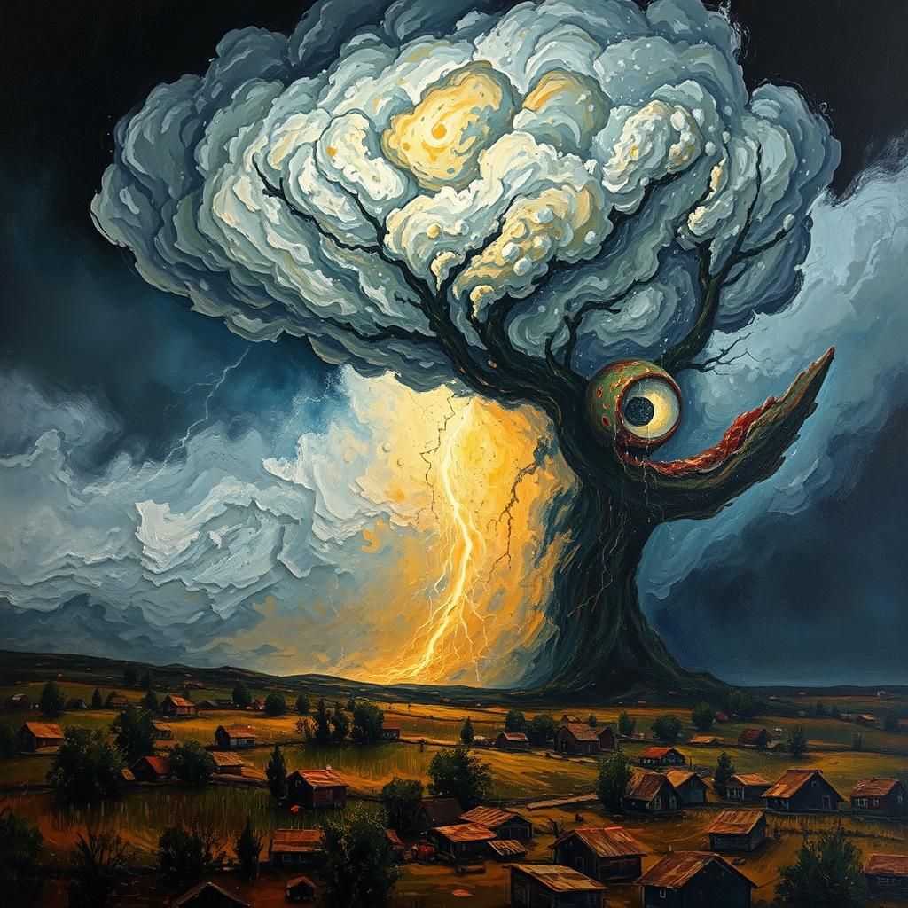 Surreal Thunderstorm in Impasto Style