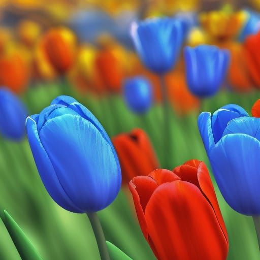 Photorealistic Raindrops on Vibrant Colorful Tulips