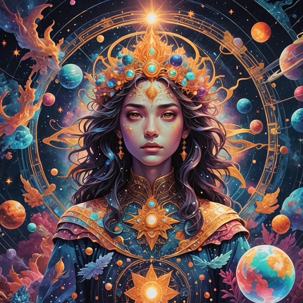 Holographic Astral Cosmic Art in Pablo Amaringo Style