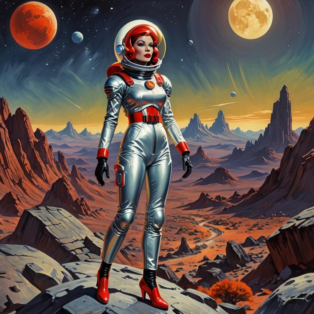 Retro Sci-Fi Pin-Up on Alien Moon