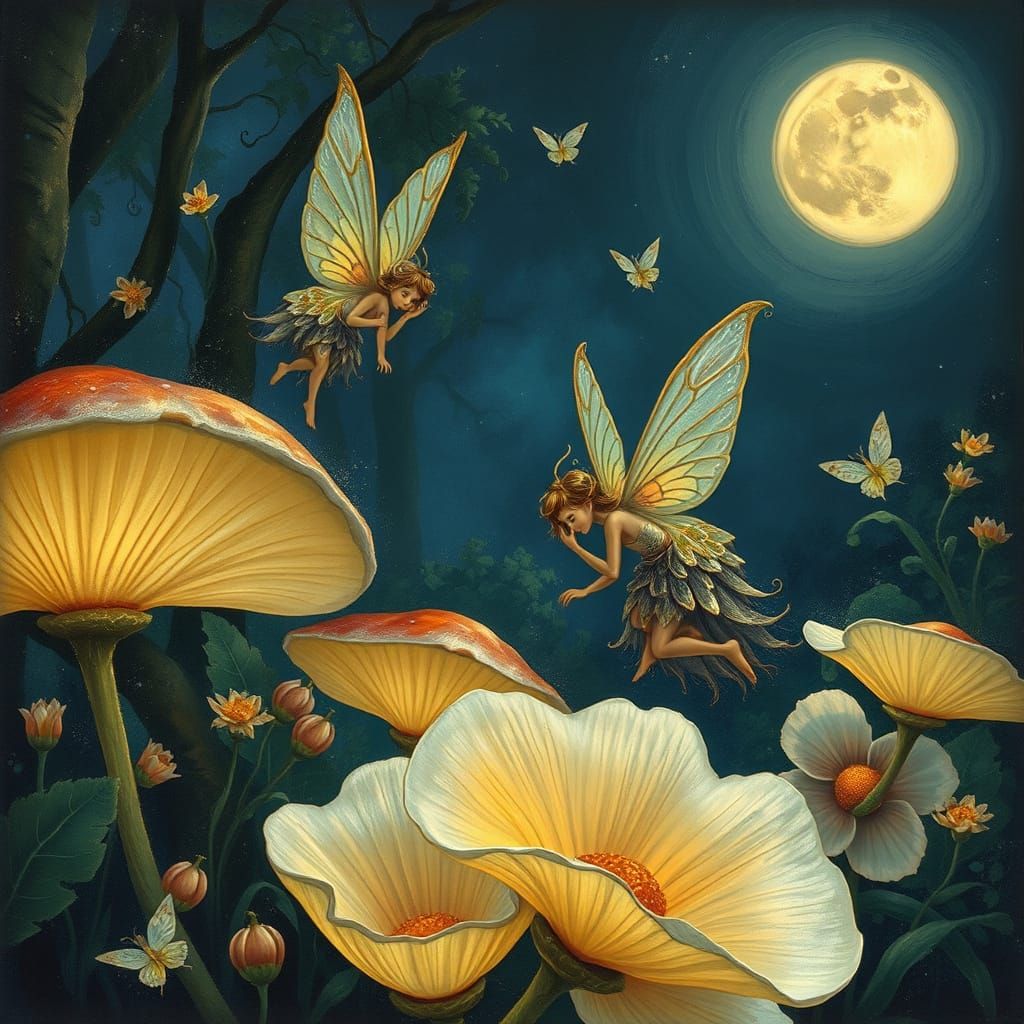 Enchanted Forest Fairies at Night in Magical Realism