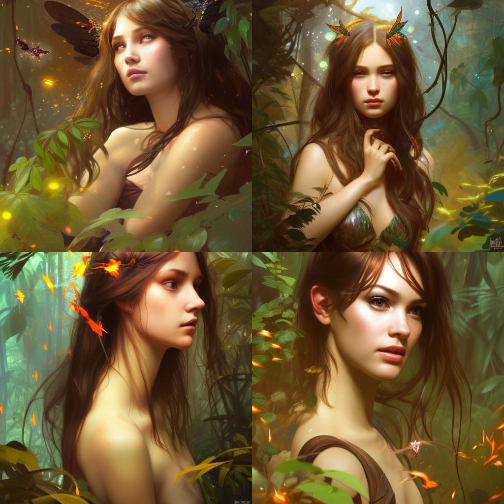 Fairy Girl Portrait in Firefly Jungle