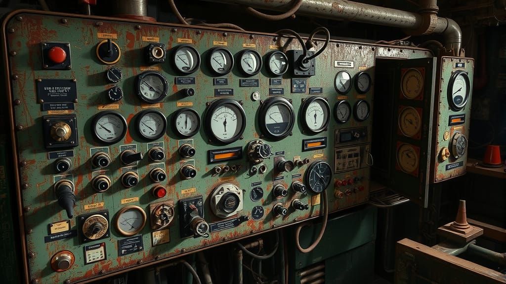 Decayed Analog Control Panel in Cinematic Lighting