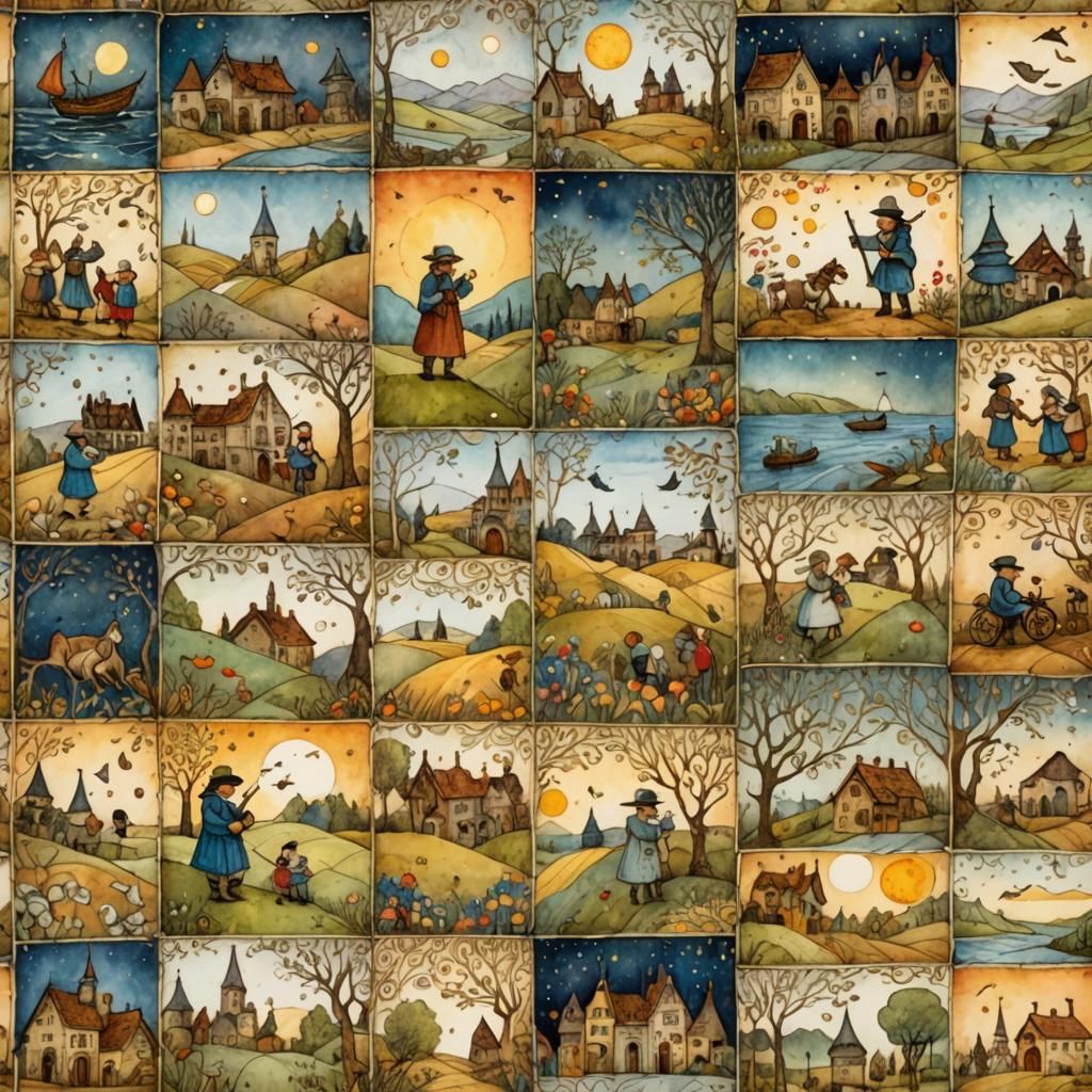 Vibrant Folk Art Quilt Comes to Life in Whimsical Dreamlike....