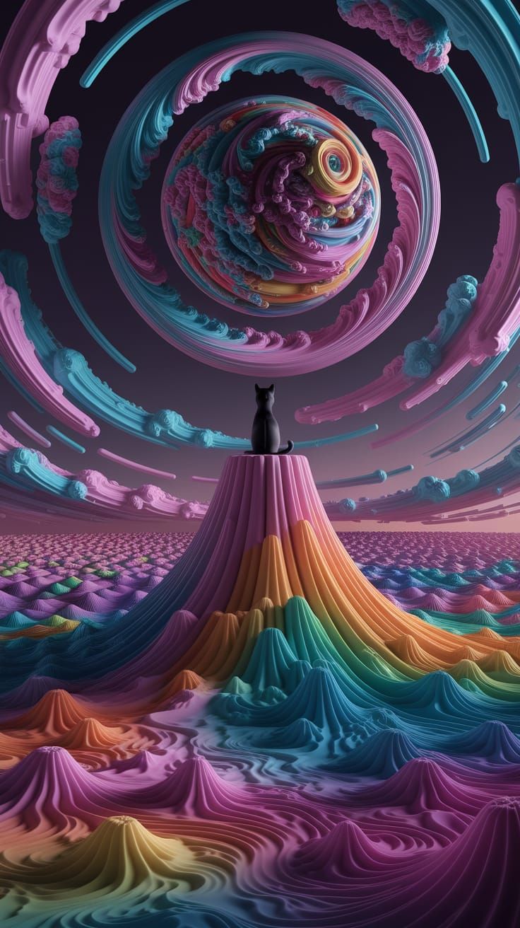 Cat on Candy Mountain: Maximalist Digital Painting