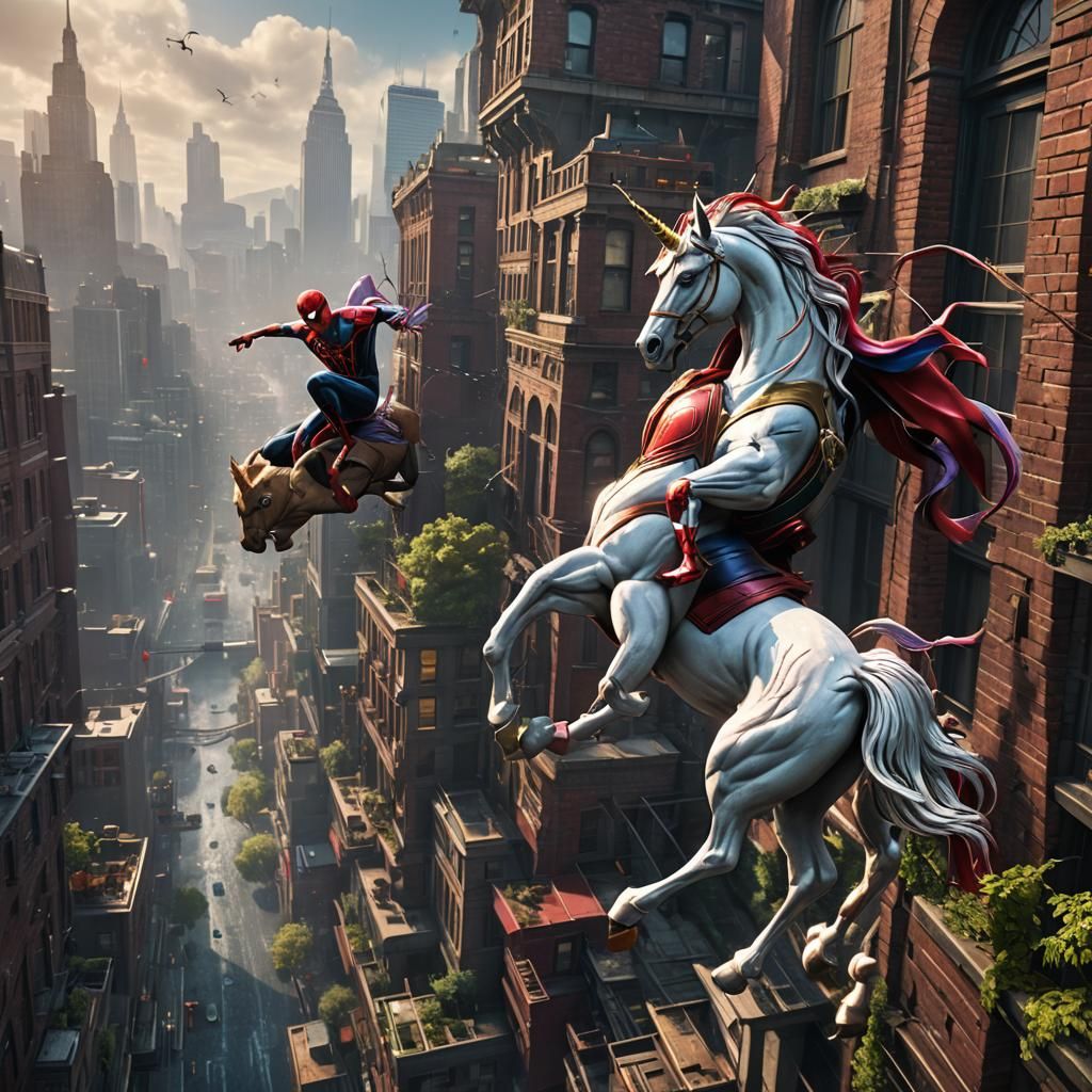 Spider-Man and Unicorn Fantasy Concept Art