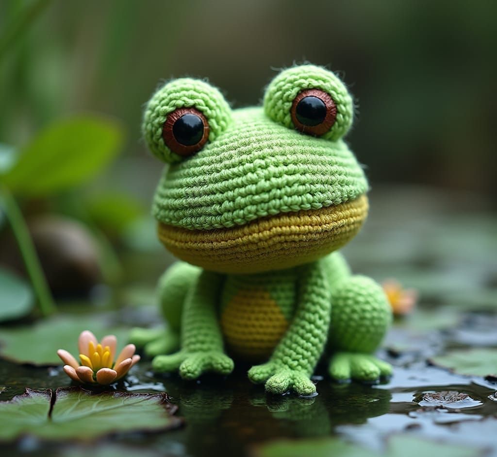 Crochet Frog in Pond