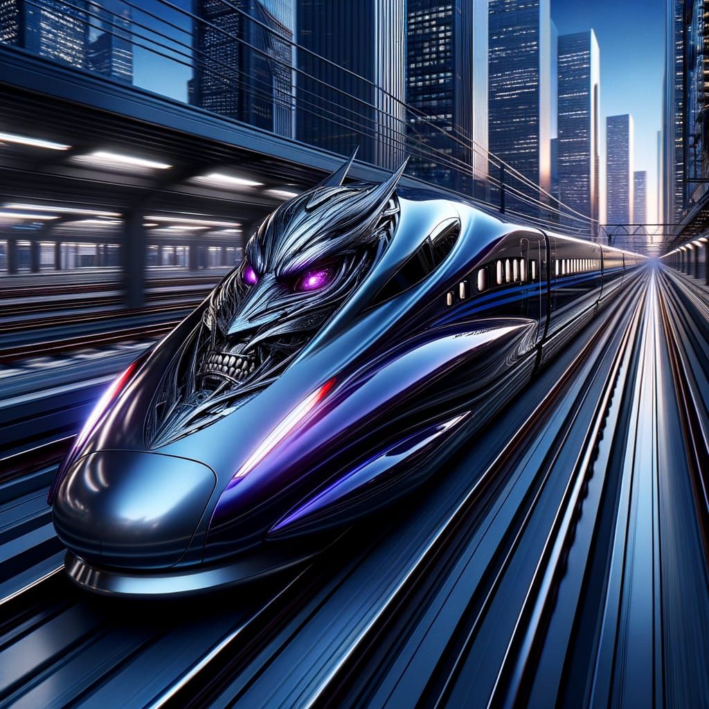 Demonic Bullet Train in Hyper-Detailed Photorealistic Style
