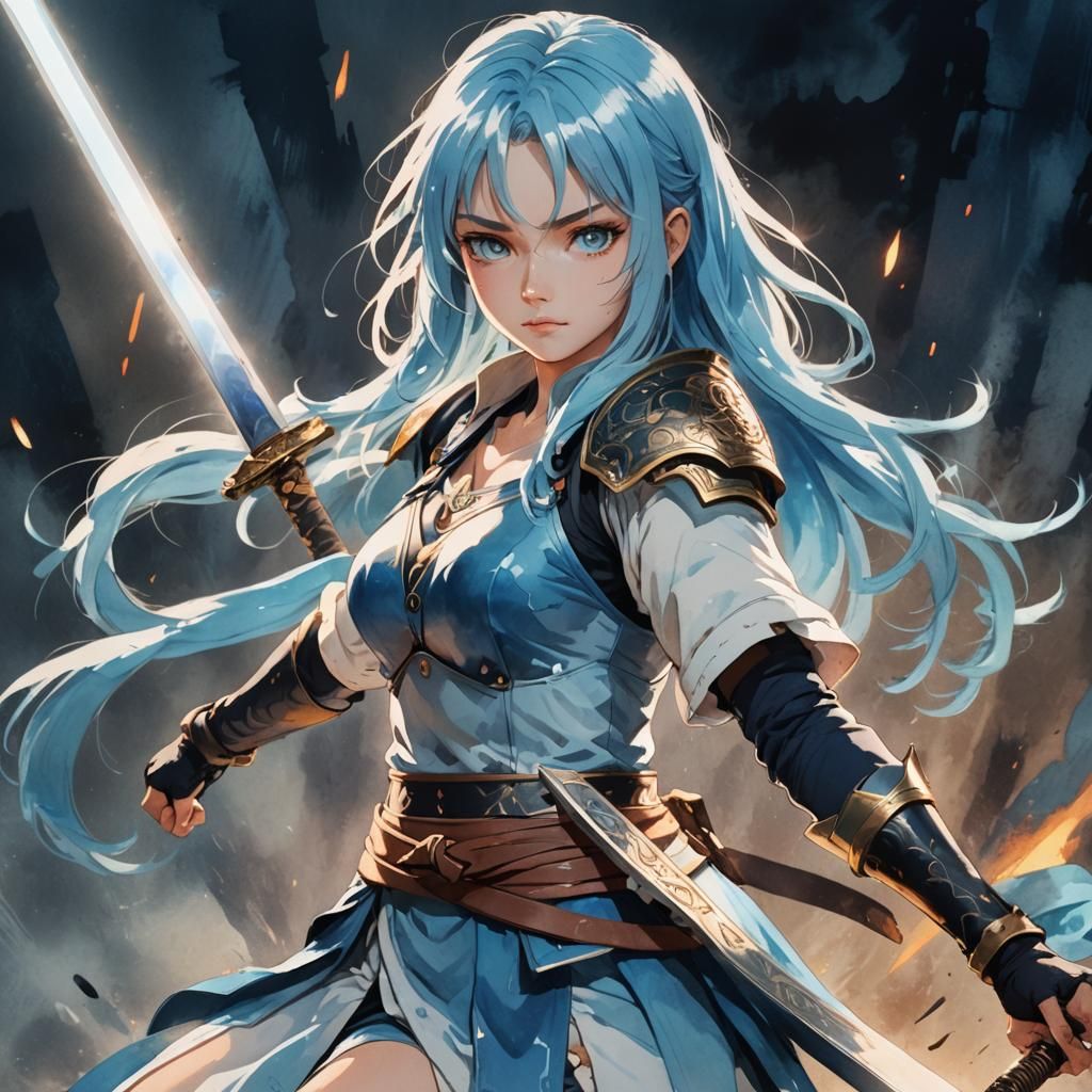 Anime Woman Warrior in Dark Fantasy Arena
