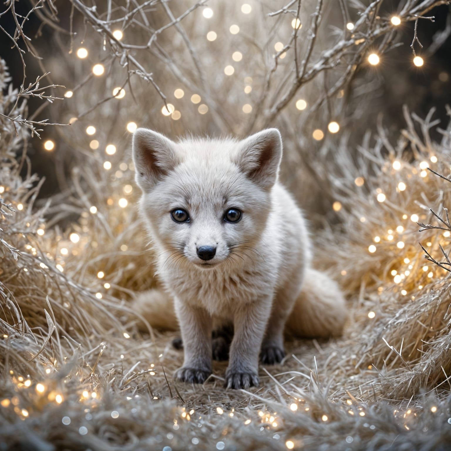 Cute Baby White Fox Kit Close-Up