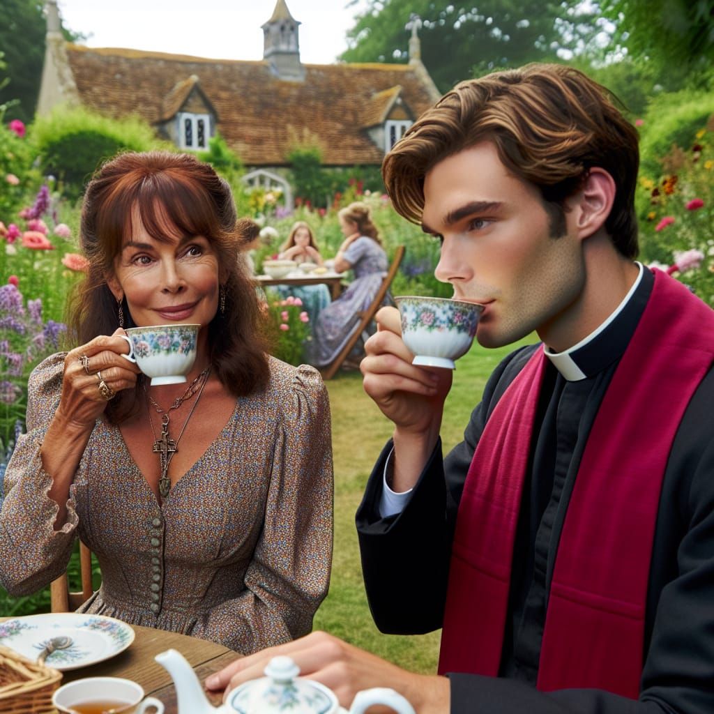 English Tea Party with Vicar and Admiring Woman
