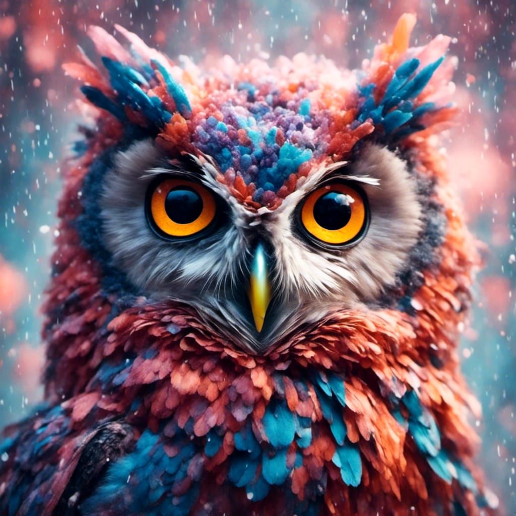 Colorful Owl Face Macro Photography