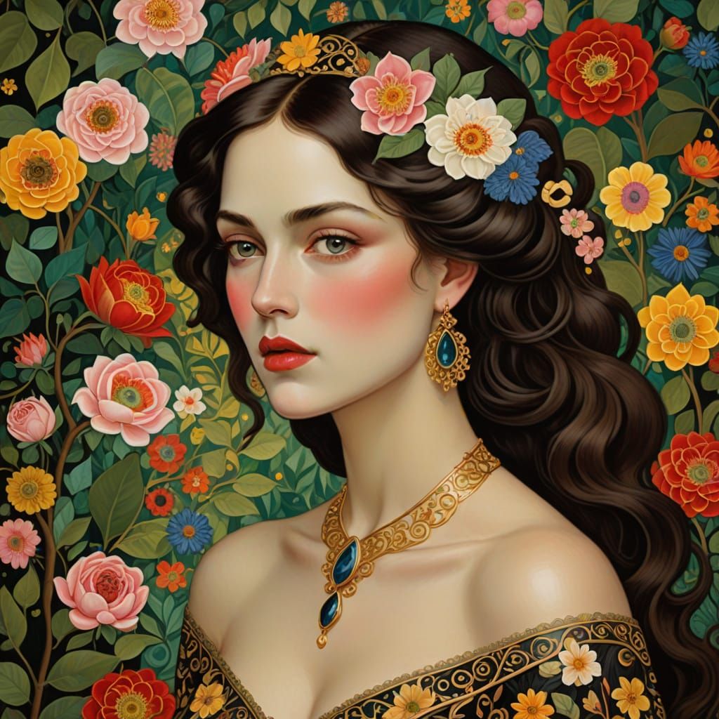 Regal Woman in Art Nouveau Style with Intricate Jewelry and ...