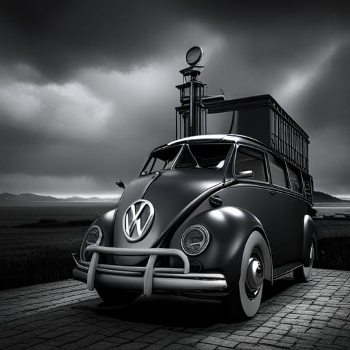 Detailed Volkswagen Car Coloring Page in Black and White
