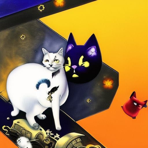 Dystopian Biopunk: Cute Cat in a Surreal Painting