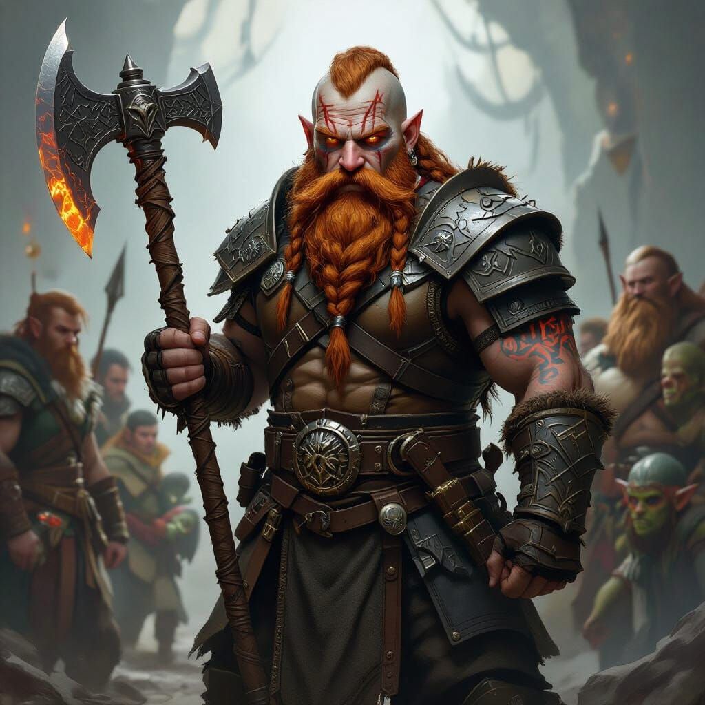 Stern Dwarf Warrior with Axe in Dark Fantasy Art