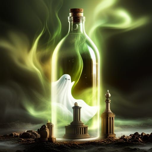 Ethereal Ghost Trapped in Bottle, Graveyard Setting