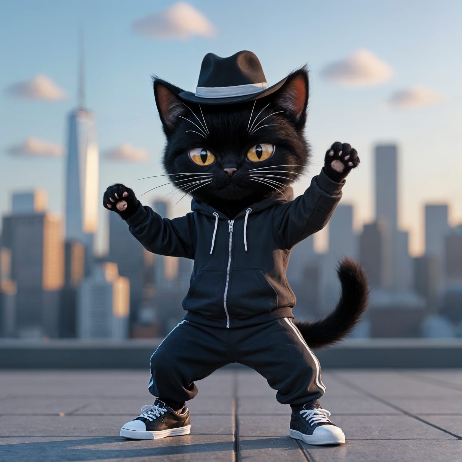 Hip Hop Cat Dancing in Cityscape