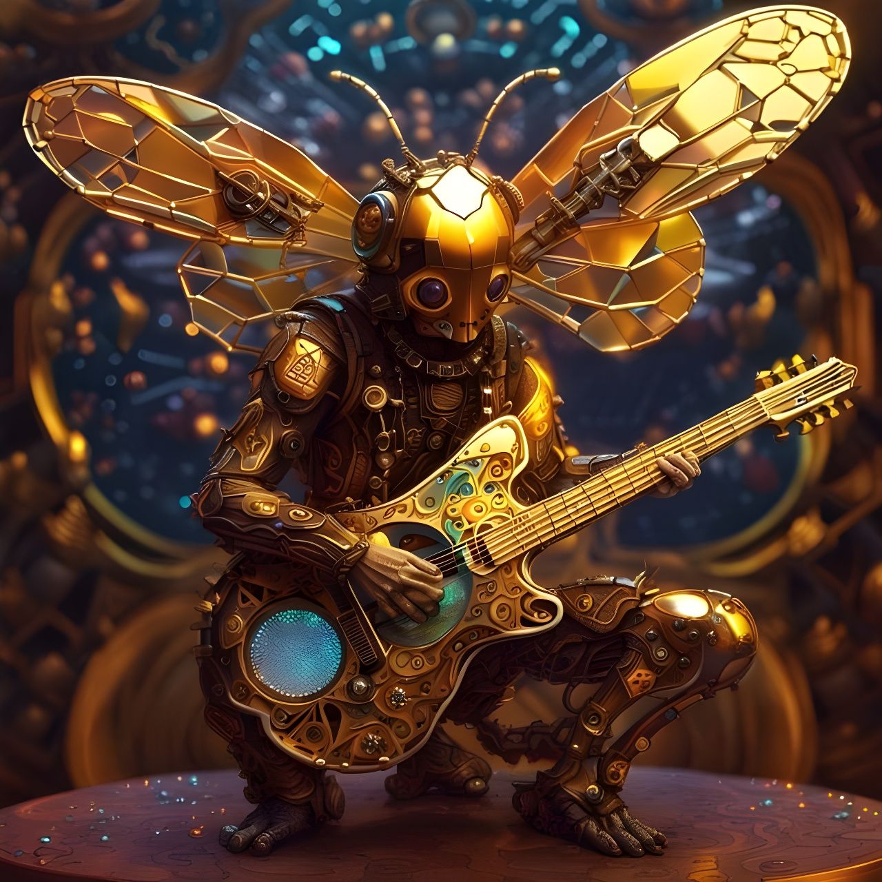 Opalescent Biopunk Cyborg Electric Guitar