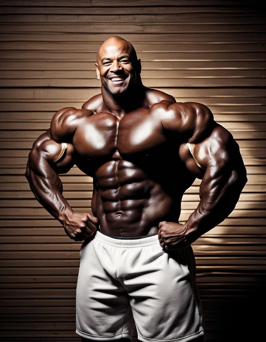 Muscular Bodybuilder Flexing Biceps in Gym