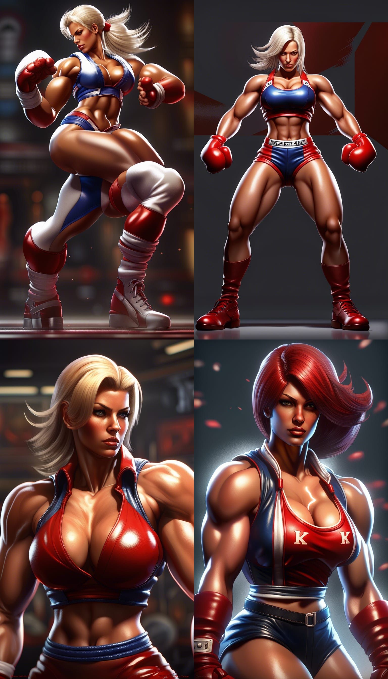 Female bodybuilder Christine Fetzer as a KOF Video Game Character Made By Japanese illustrator Artist Toshiaki Mori,8k r...