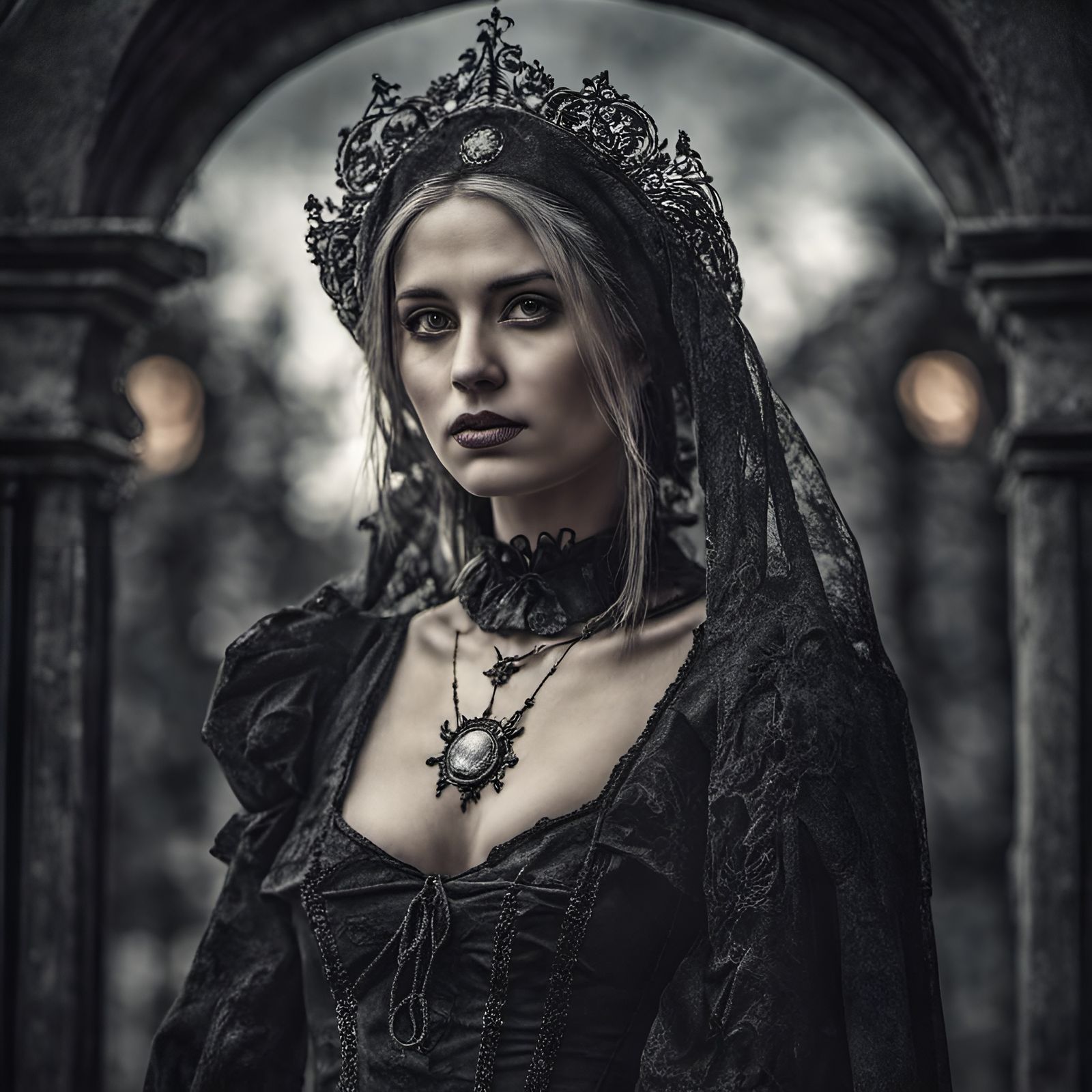 Moody Hyperrealistic Portrait of a Gothic Woman