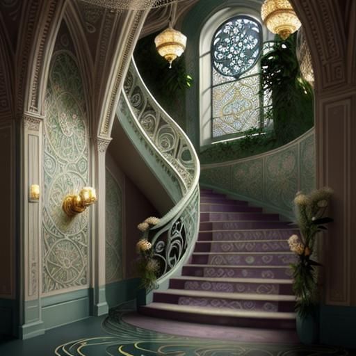 Art Nouveau Woman Portrait with Floral Accents