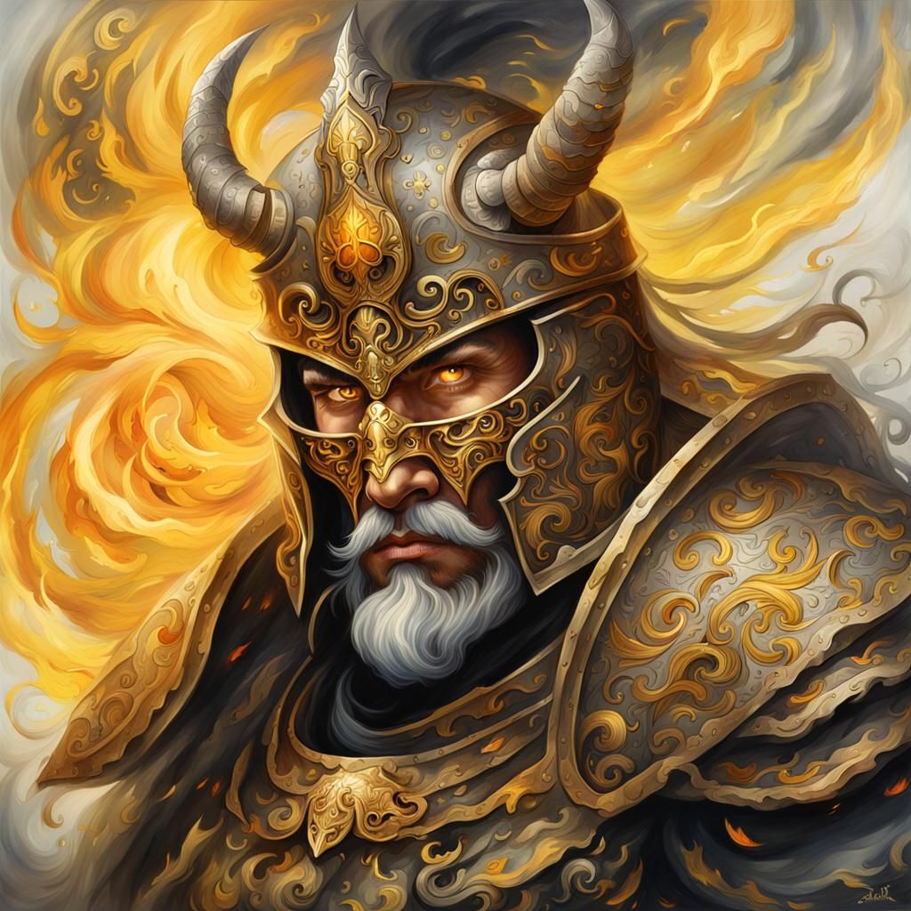 Fantasy Warrior Portrait with Swirling Armor