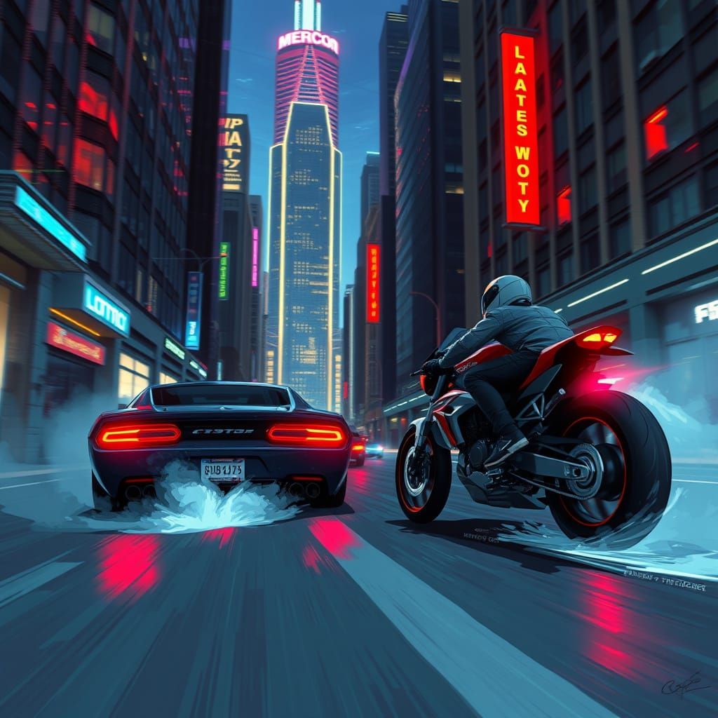 Night City Drift Duel in Futuristic Style