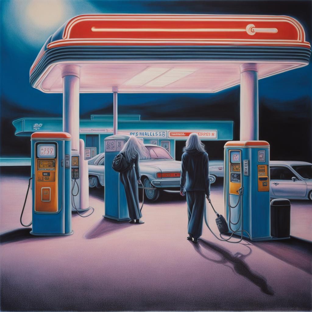 Surreal Vaporwave Teenagers at Gas Station Dream