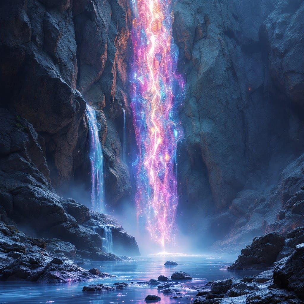 Ethereal Opal Falls in a Mystical Landscape