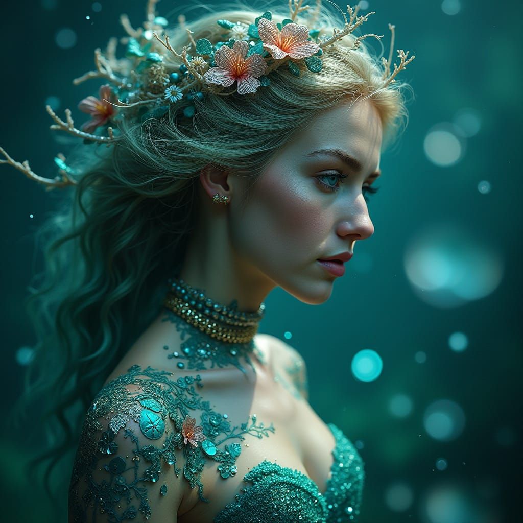 Surreal Mermaid Emerges from Turquoise Waters