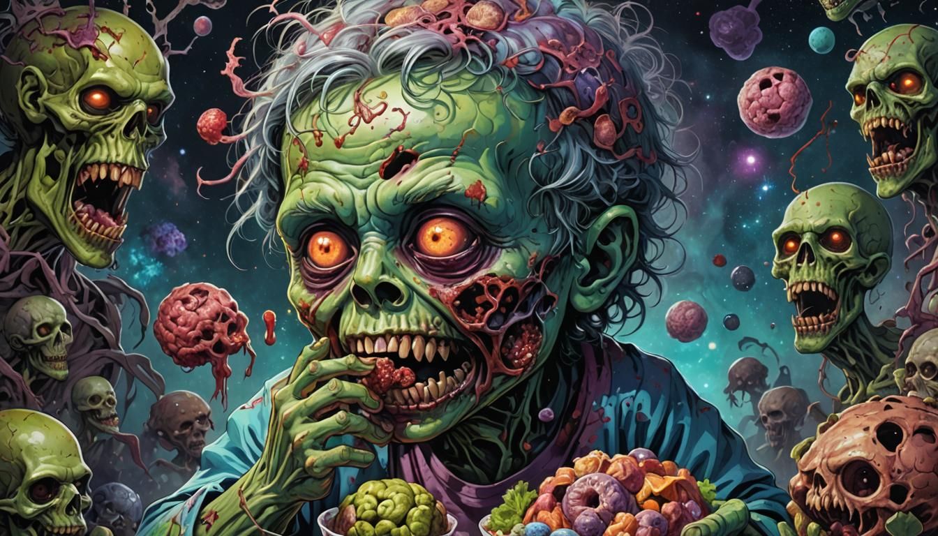 Zombie Boy Feast: Holographic Astral Illustration