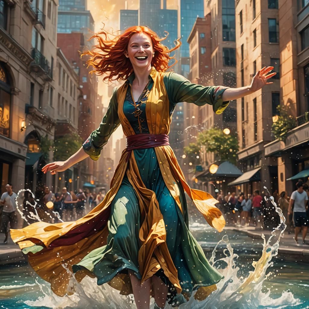 Redhead Waterbender in Raphael-Inspired Digital Art