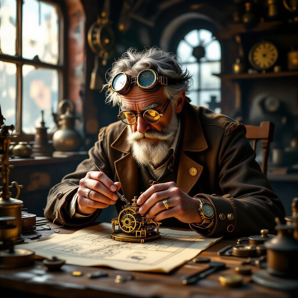 Steampunk Inventor's Clockwork Workshop: Intricate Photoreal...