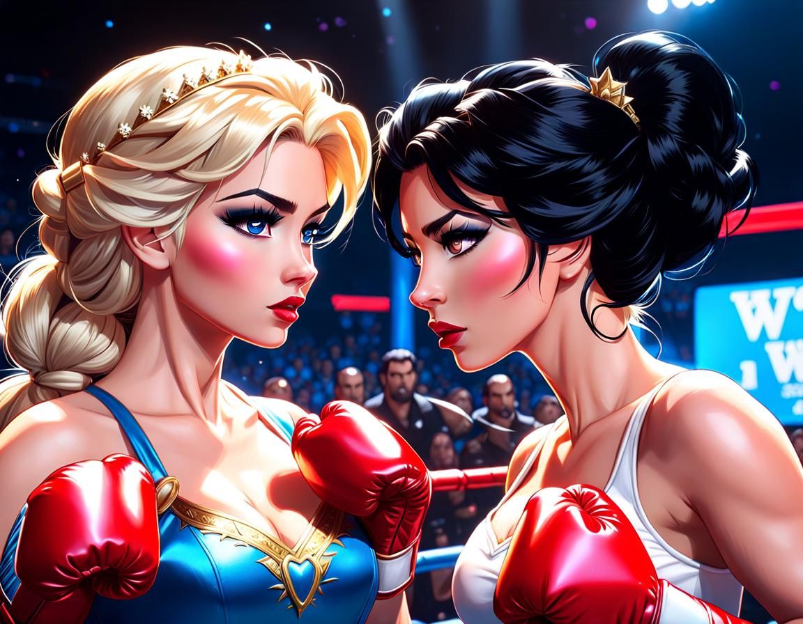 No more fairy-tale, Snow White and Elsa in the pre-bout stare-out