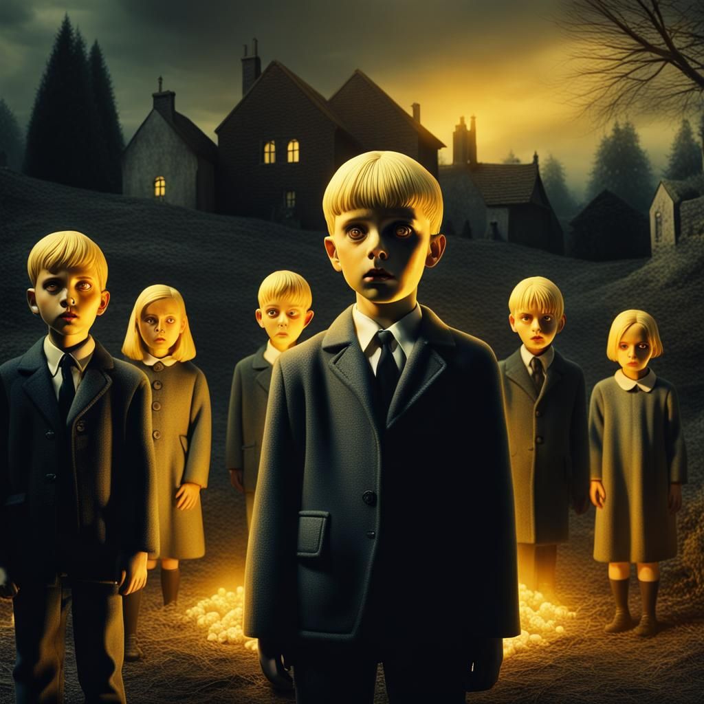Creepy Blonde Children at Grave: Hyperrealistic Masterpiece
