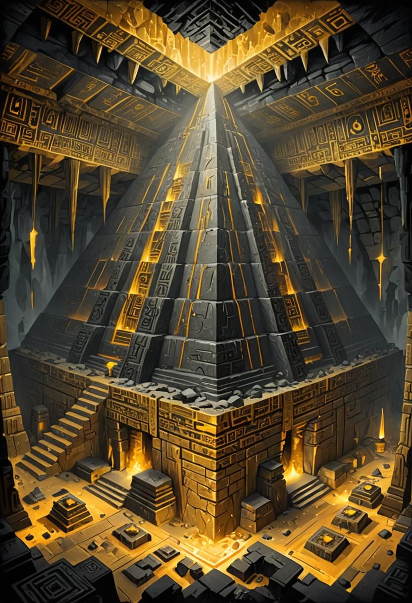 Golden Pyramid in Art Deco Obsidian Cave