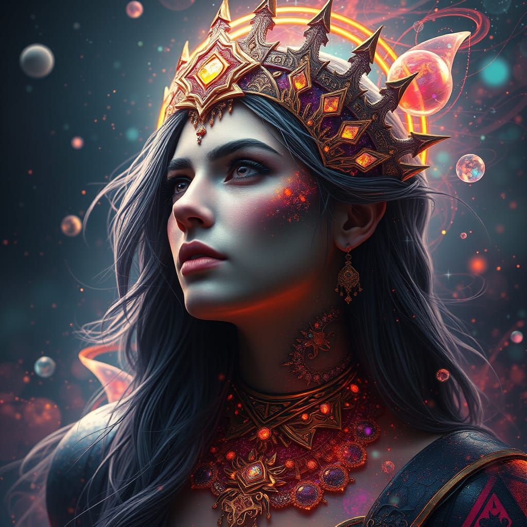 Cosmic Goddess Portrait in Triadic Colors