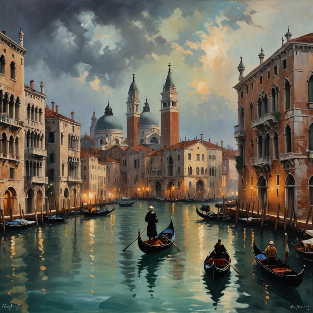 Impressionist Venice Painting in Moody Colors