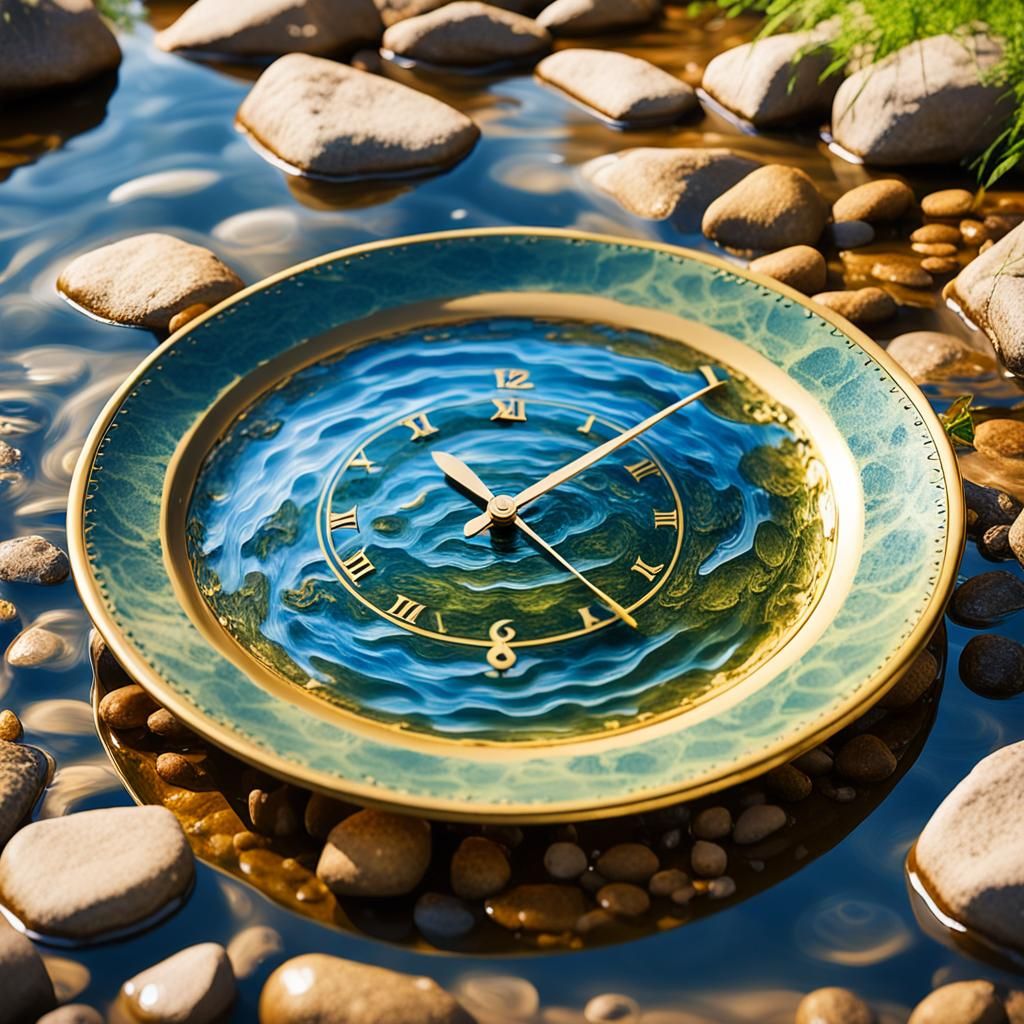 Clockface Transforms to River: Hyperrealistic Photography
