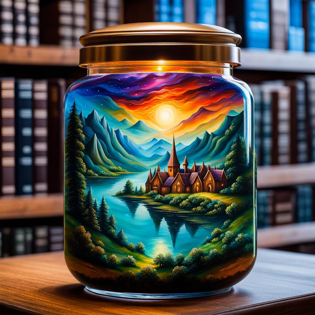 Celestial Dreamscape in a Jar, Acrylic Painting
