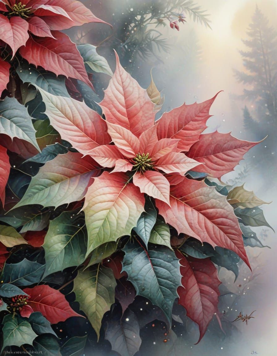Ethereal Poinsettia in Watercolour and Ink